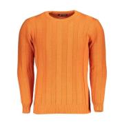 Oransje Crew Neck Sweater med Kontrastdetaljer