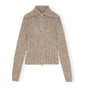 Beige Alpaca Highneck Cardigan