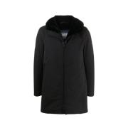 Sort Nylon Pels Hette Parka