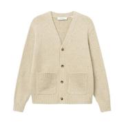 Retro-preppy Ull Cardigan i Lys Sand