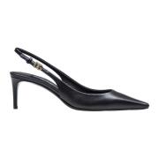 Svarte skinn slingback pumps