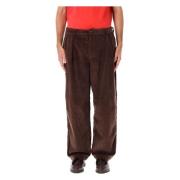 Brun Corduroy Wide-Leg Plisserte Bukser