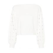 Hvit Rhinestone Sweater Cut-Out Stil