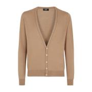 V-hals Ull Cardigan med FF Detalj