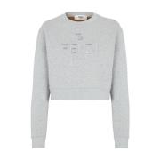 Brodert Crewneck Sweatshirt Grå Bomull