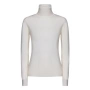 Hvit Ribbet Rullekrage Turtleneck Sweater