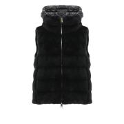 Quiltet Faux Fur Vest Ermeløs Svart