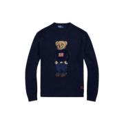 Jacquard Bomullslin Genser med Polo Bear