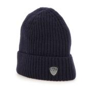 Blå Ull Beanie med Logo