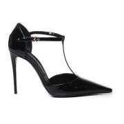 Sort T-bar Patent Skinn Pumps