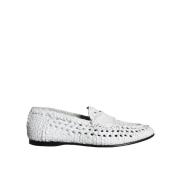 Hvite Vevd Skinn Loafers