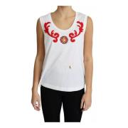 Hjerte Applique Tank Top Hvit Bomull