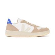 V-10 Skinn Sneaker Hvit Beige Blå