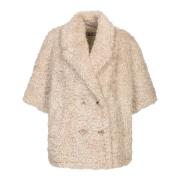 Beige Faux Fur Dobbeltspent Jakke