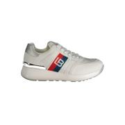 Hvite Polyester Sneakers med Snøring, Kontrastdetaljer, Broderi, Logo