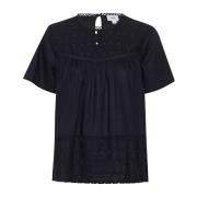 Feminin Bluse med Rysjedetaljer Night Sky