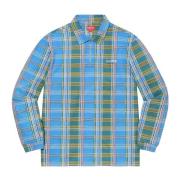 Plaid Zip Up Long Sleeve Polo