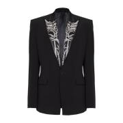 Blazer med brodert bambuskrage