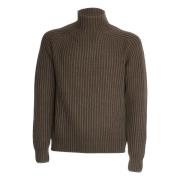 Elegant Taupe Wool Mockneck Sweater