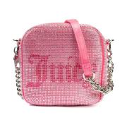 Rosa polyester clutch med glitrende rhinestones