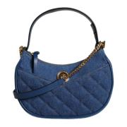 Quiltet Denim Skinn Skulderveske med Crossbody Stropp