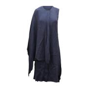 Navy Blue Viskose Cape Kjole