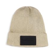 Barn Beige Ribbet Bomull Beanie Lue