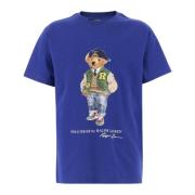 Bomull Polo Bear Print T-skjorte Blå