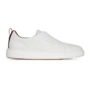 Hvite Slip-On Sneakers med Tan Detalj