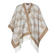 Hvit Ull Jacquard Poncho Yttertøy