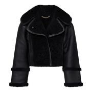 Svart Shearling Aviator Jakke