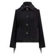 Sort Lauren By Ralph Lauren Sort Fringe Wool Blend Coat Yttertøy