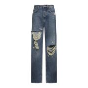 Revnet Denim Jeans med Frynsekant