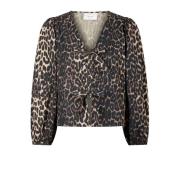 Leopardmønstret Bluse med Sløyfedetaljer