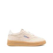 Beige Semsket Skinn Fargeblokk Sneakers