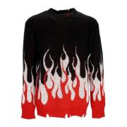 Jacquard Flames Jumper Sweater Svart/Rød/Hvit