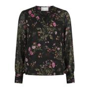 Blomstertrykk Bluse Svart