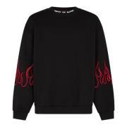 Flames Brodert Crewneck Sweatshirt Svart/Rød