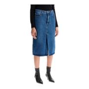 Denim Midi Skjørt med Frontsplitt