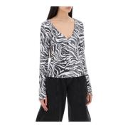 Zebra Print Sequin Langermet T-skjorte