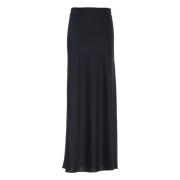 Navy Blue Maxi Sateng Lang Skjørt