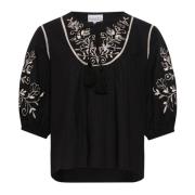 Svart Brodert Bluse