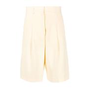 Beige Lin Bomullsblanding Skreddersydde Shorts