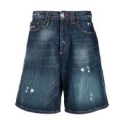 Blå Denim Capri Shorts Casual Stil