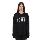 Svart Crewneck Sweatshirt Logo Print