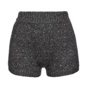 Grå ullblandingsrhinestone shorts