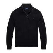 Mesh-Strikket Bomull Quarter-Zip Sweater