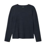 Marine Ribbestrikket Crewneck Genser