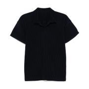 Navy Blue Plissé Polo Shirt