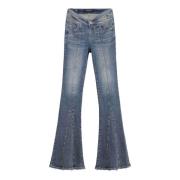 Vintage-stil Flared Jeans med Butterfly-liv